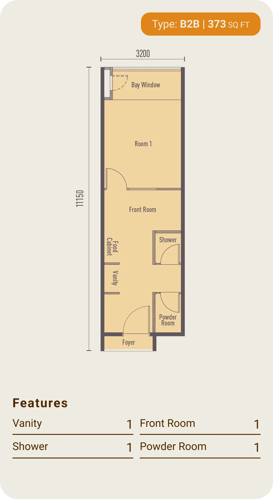 Type B2b layout plan, 1 bedroom at The Bedrock @ Jesselton Docklands by EXSIM with Bedi, Kota Kinabalu, Sabah