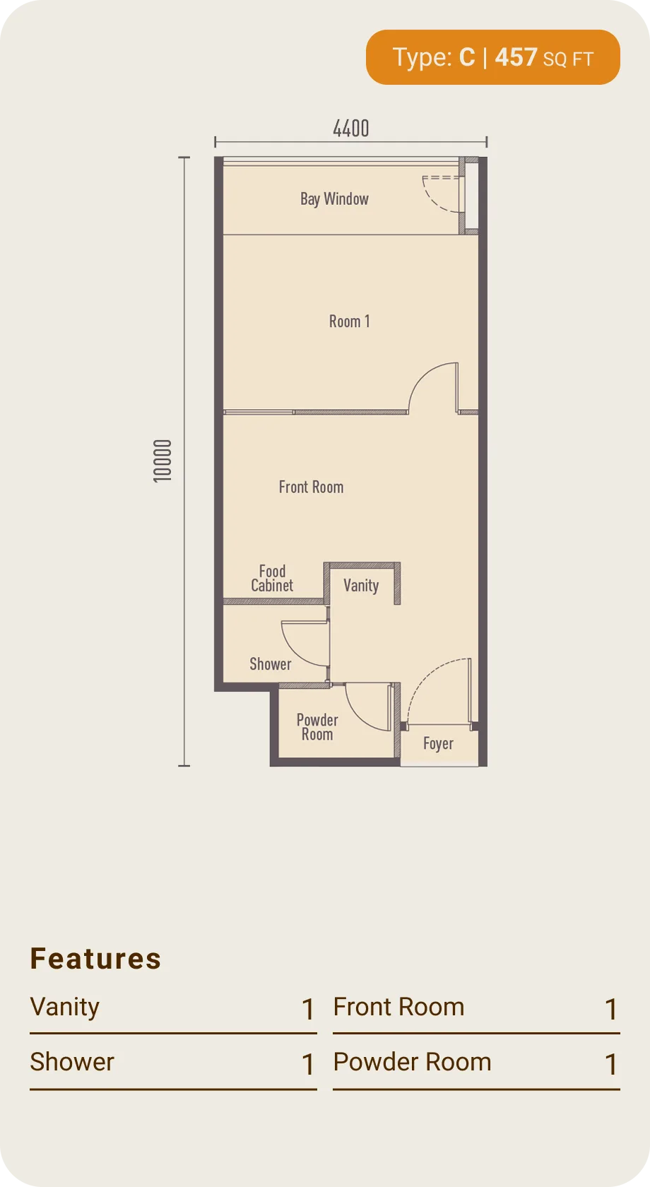 Type C layout plan, 1 bedroom at The Bedrock @ Jesselton Docklands by EXSIM with Bedi, Kota Kinabalu, Sabah
