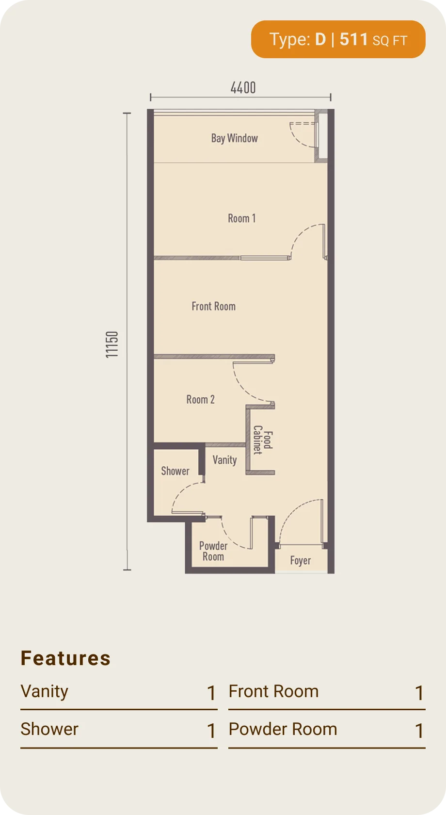 Type D layout plan, 2 bedrooms at The Bedrock @ Jesselton Docklands by EXSIM with Bedi, Kota Kinabalu, Sabah
