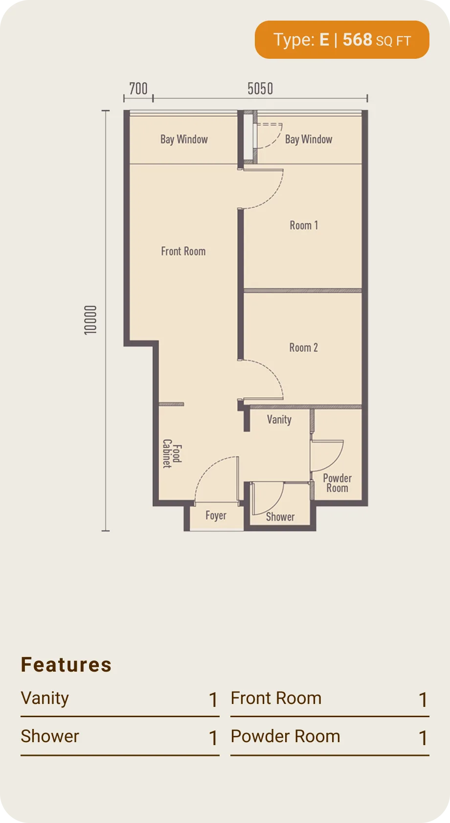 Type E layout plan, 2 bedrooms at The Bedrock @ Jesselton Docklands by EXSIM with Bedi, Kota Kinabalu, Sabah