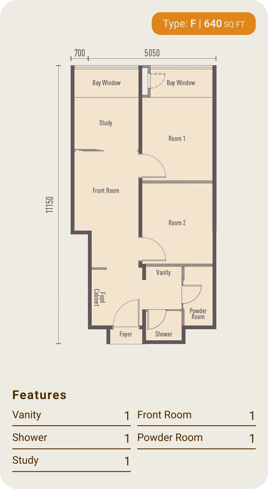 Type F layout plan, 2 bedrooms at The Bedrock @ Jesselton Docklands by EXSIM with Bedi, Kota Kinabalu, Sabah