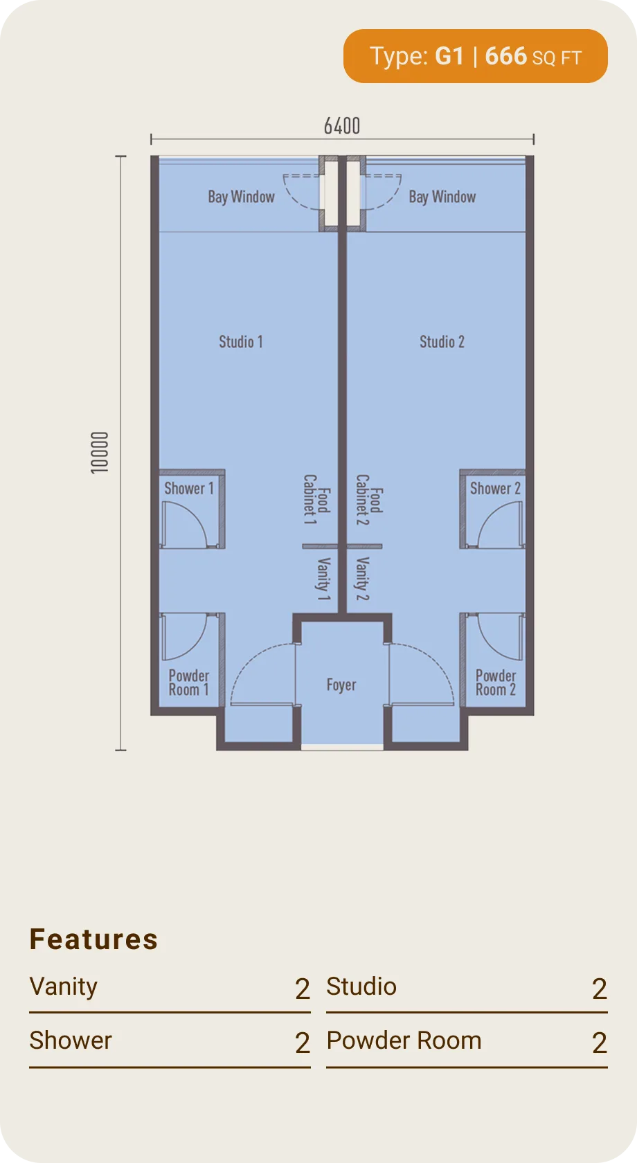Type G1 layout plan, dual key at The Bedrock @ Jesselton Docklands by EXSIM with Bedi, Kota Kinabalu, Sabah