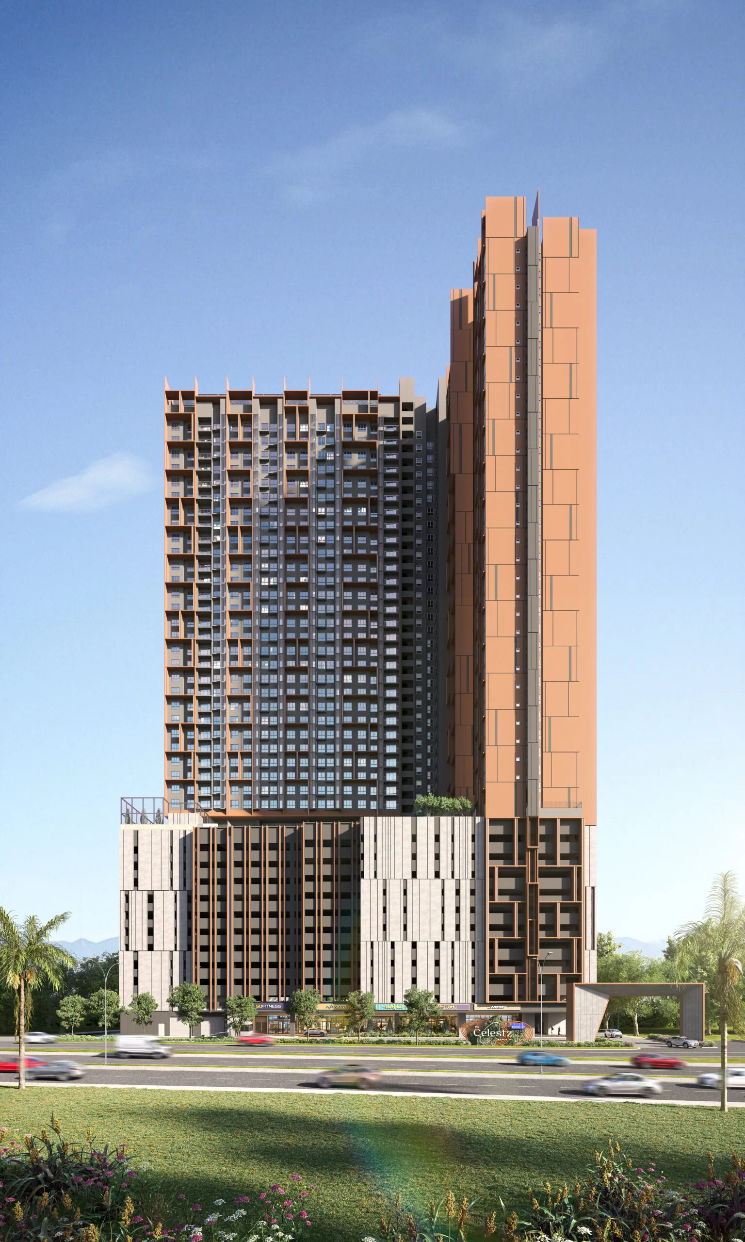 The Celestz @ Kebun Teh serviced apartment tower by EXSIM, official artist's impression, Johor Bahru