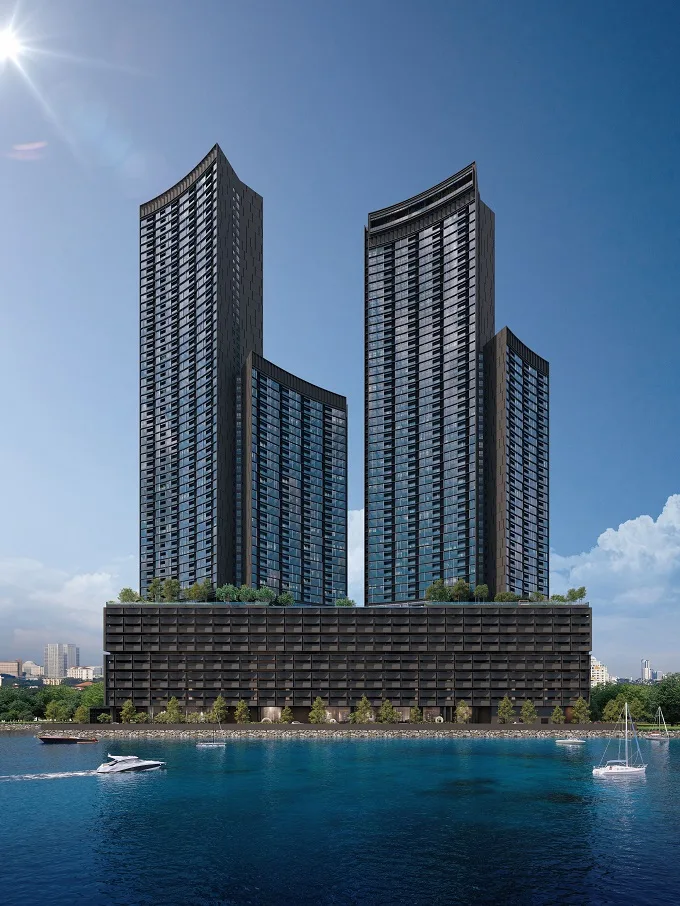 The Eclipse Johor Bahru artist's impression — twin serviced residence towers fronting the Straits of Johor at Stulang Laut, released by the developer in November 2025