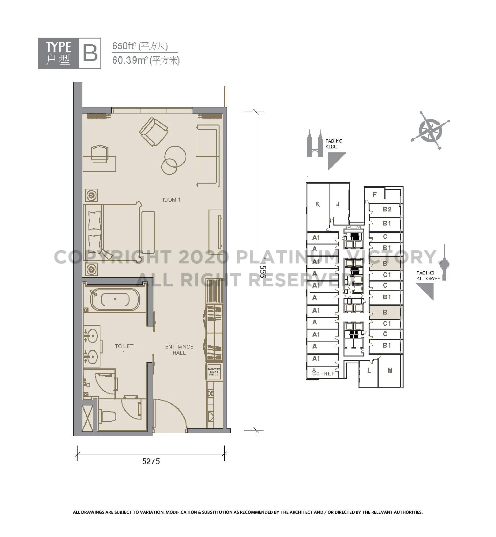 Official unlabelled floor-plan sheet 1 for Victory Suites (The Face II), Jalan Sultan Ismail, Kuala Lumpur