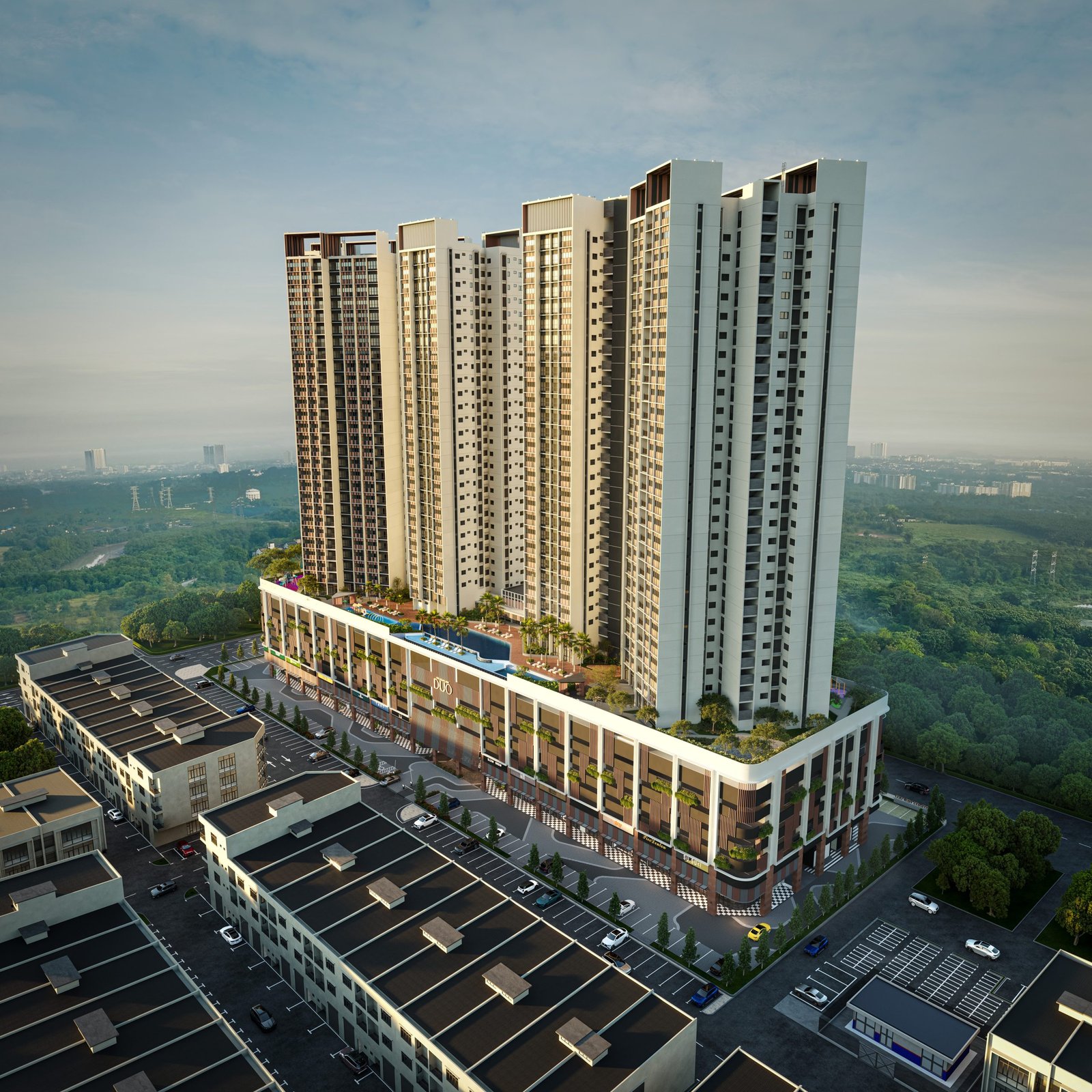 Overall site view of The Straits View DUO on its 3.37-acre freehold site in Bandar Baru Permas Jaya, Johor Bahru