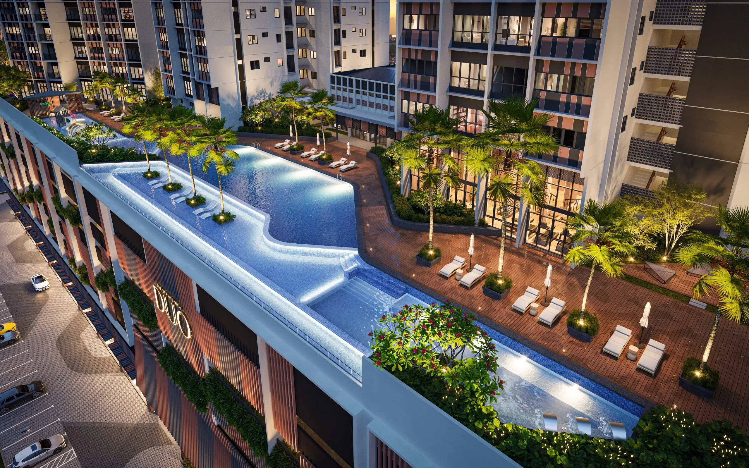 Podium facilities deck with pools and gardens at The Straits View DUO, Bandar Baru Permas Jaya, Johor Bahru