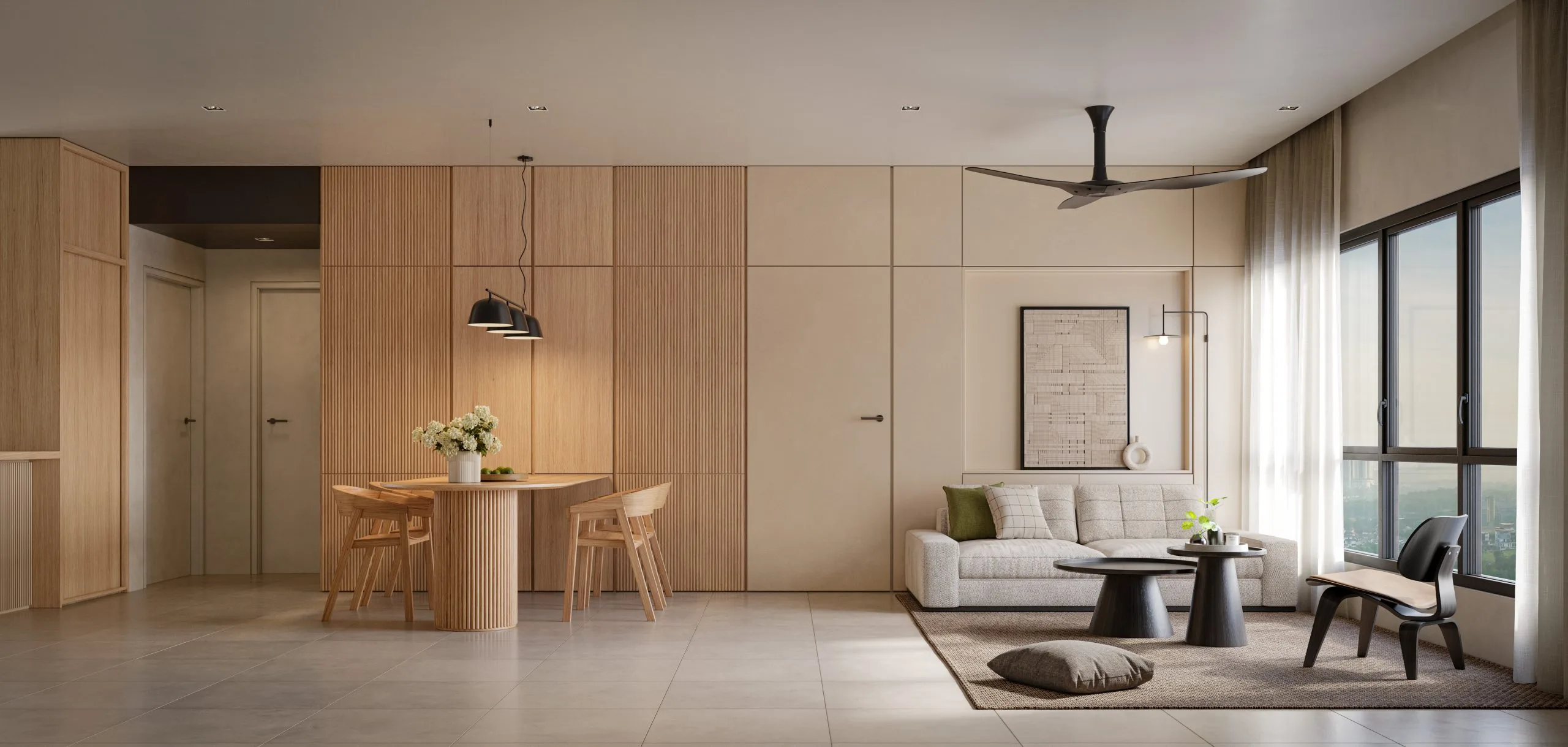 Type B three-bedroom living room at The Straits View DUO — 882 sq ft layout, Bandar Baru Permas Jaya, Johor Bahru