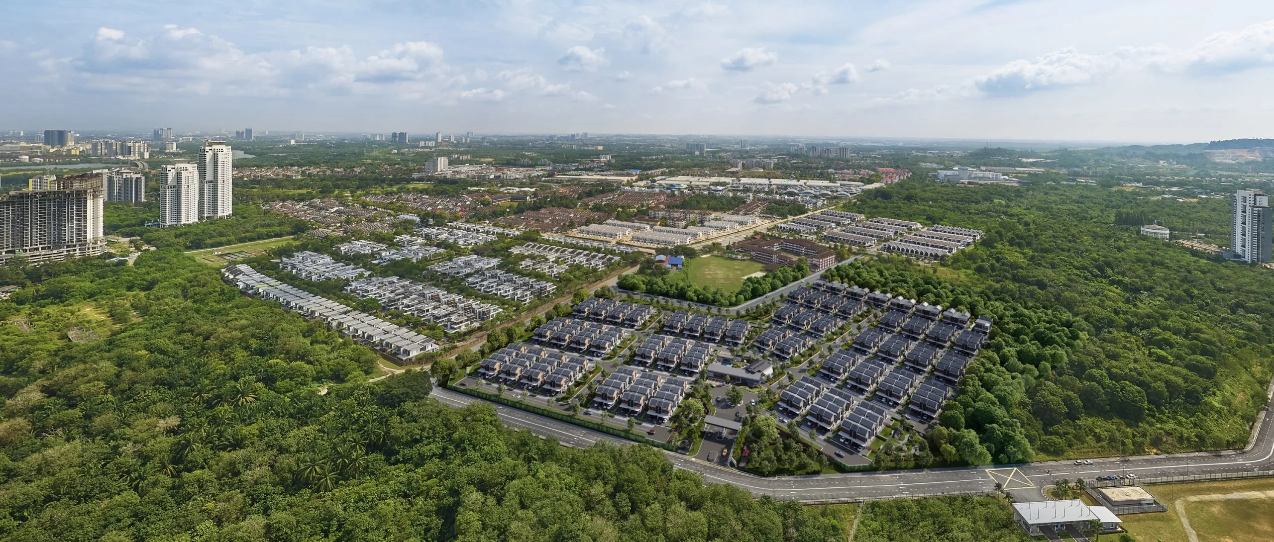 Aerial view of The Straits View Garden gated landed enclave on 18.78 freehold acres at Bandar Baru Permas Jaya, Johor Bahru — official BRDB artist's impression