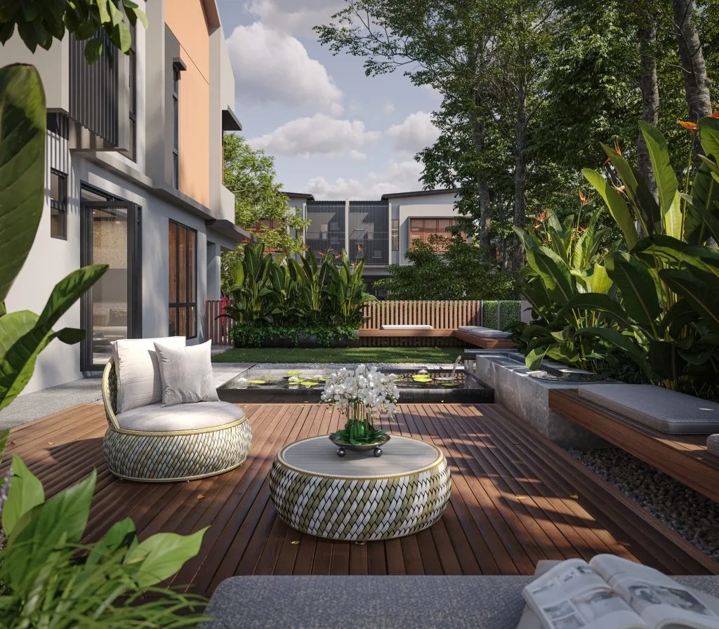 Garden side of the Avina cluster home at The Straits View Garden, Bandar Baru Permas Jaya, Johor Bahru