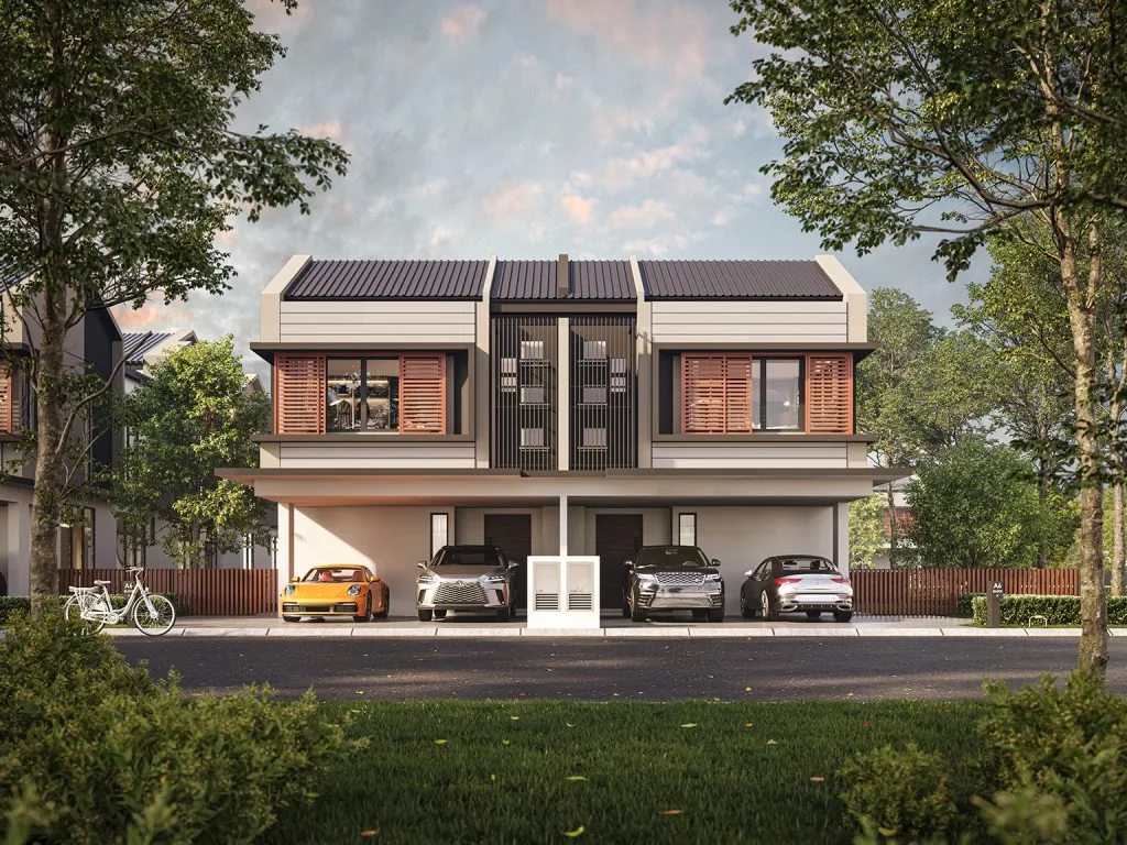 Blumen two-storey cluster home front facade at The Straits View Garden, Bandar Baru Permas Jaya, Johor Bahru