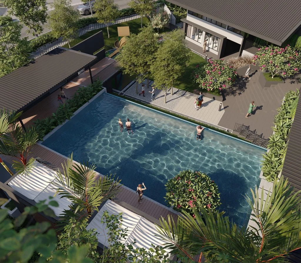 Clubhouse pavilion and landscaped garden at The Straits View Garden, Bandar Baru Permas Jaya, Johor Bahru