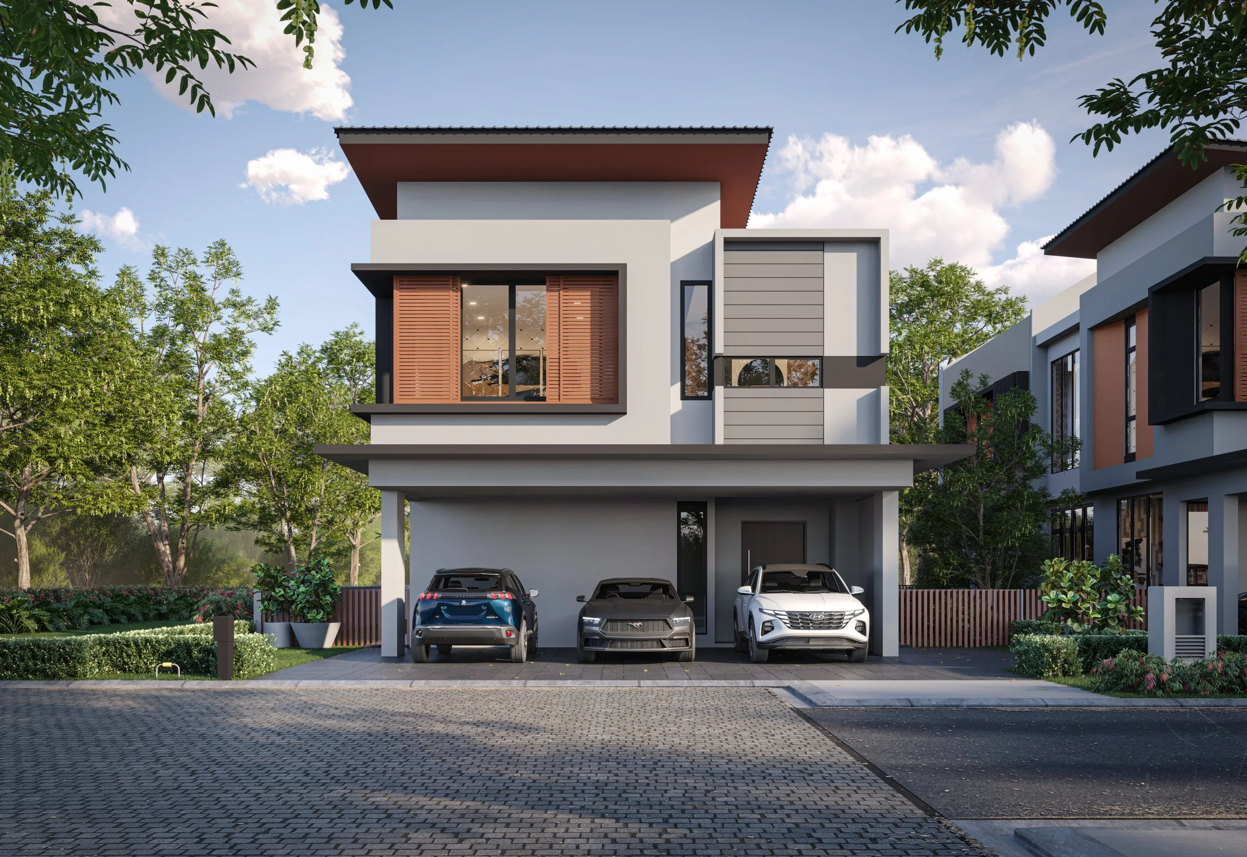 Garden side of the Danae two-storey bungalow at The Straits View Garden, Bandar Baru Permas Jaya, Johor Bahru