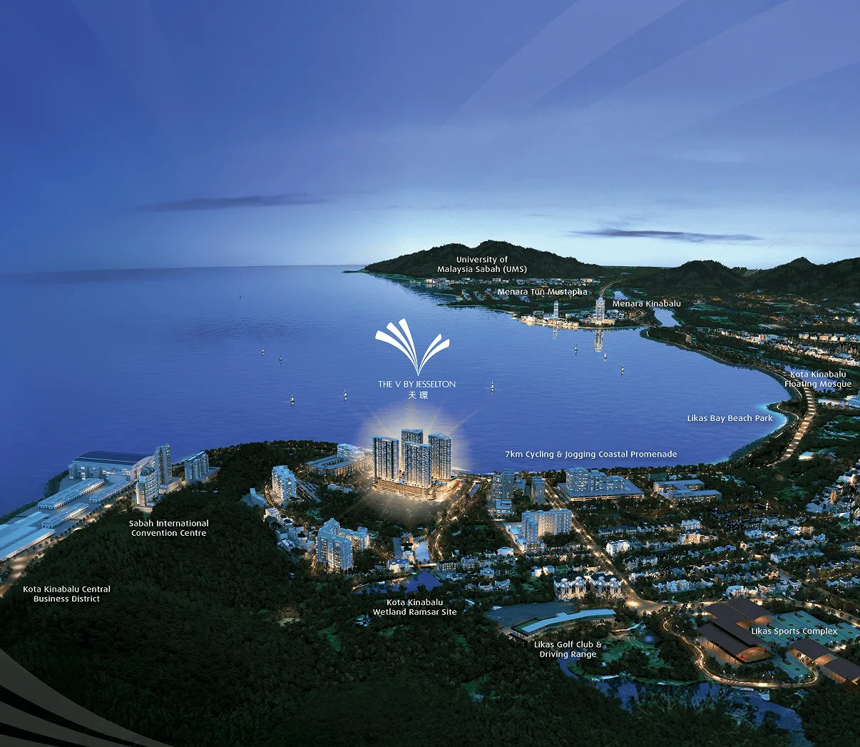 Location diagram showing Likas Bay connectivity at The V by Jesselton, Likas Bay, Kota Kinabalu, Sabah