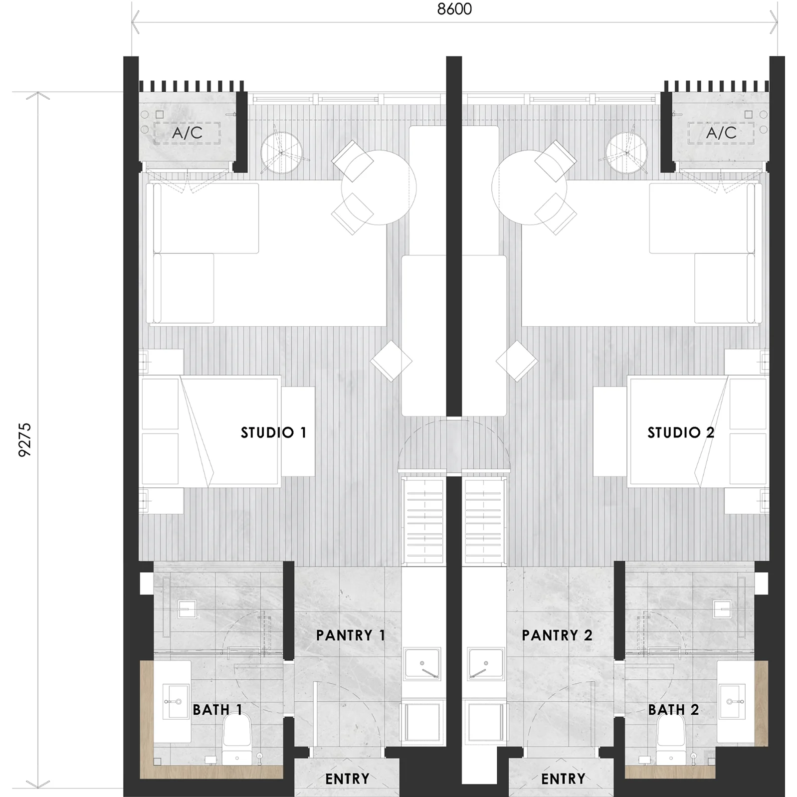 Type D5 layout plan, 860 sq ft dual suite in Tower A at The V by Jesselton, Likas Bay, Kota Kinabalu, Sabah