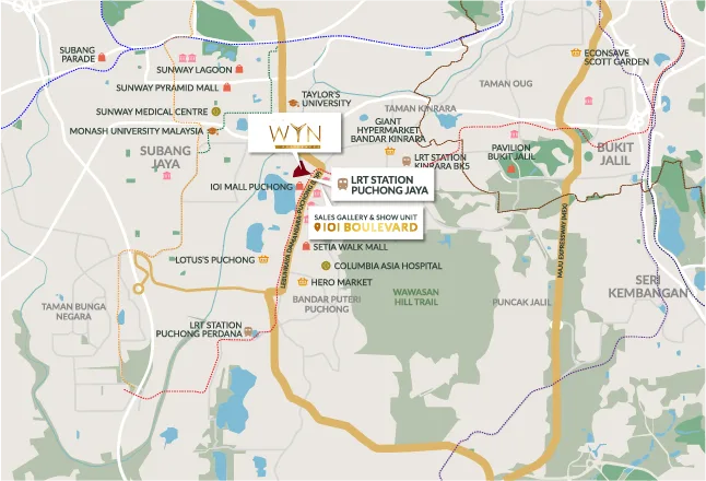 Connectivity map published by the developer at The Wyn Residences by Land & General, Bandar Puchong Jaya, Selangor