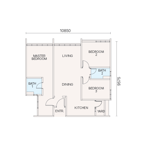 Veranda Residences Phase 2 Type C floor plan, 1,023 sq ft three-bedroom, MBW City Johor Bahru