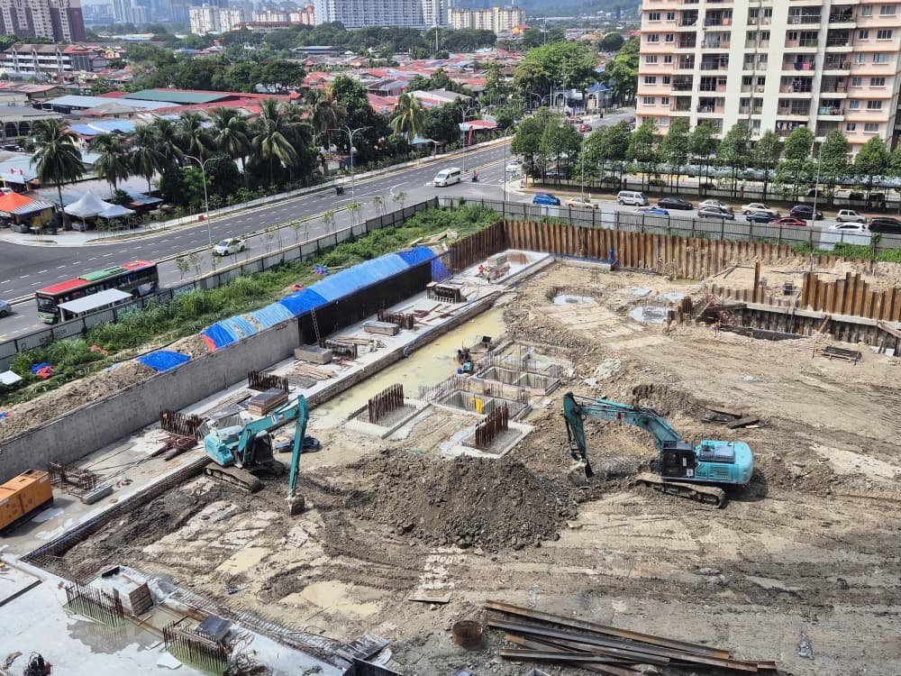Retaining wall and basement slab backfilling ahead of concrete casting, June 2026 at Veridian Residence @ VTOWN by Masteron Group, PJS 5, Petaling Jaya, Selangor