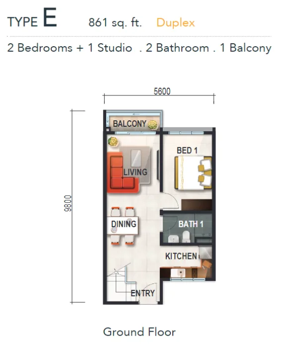 Verte Medini Residence E 型上层平面图，Medini，依斯干达公主城