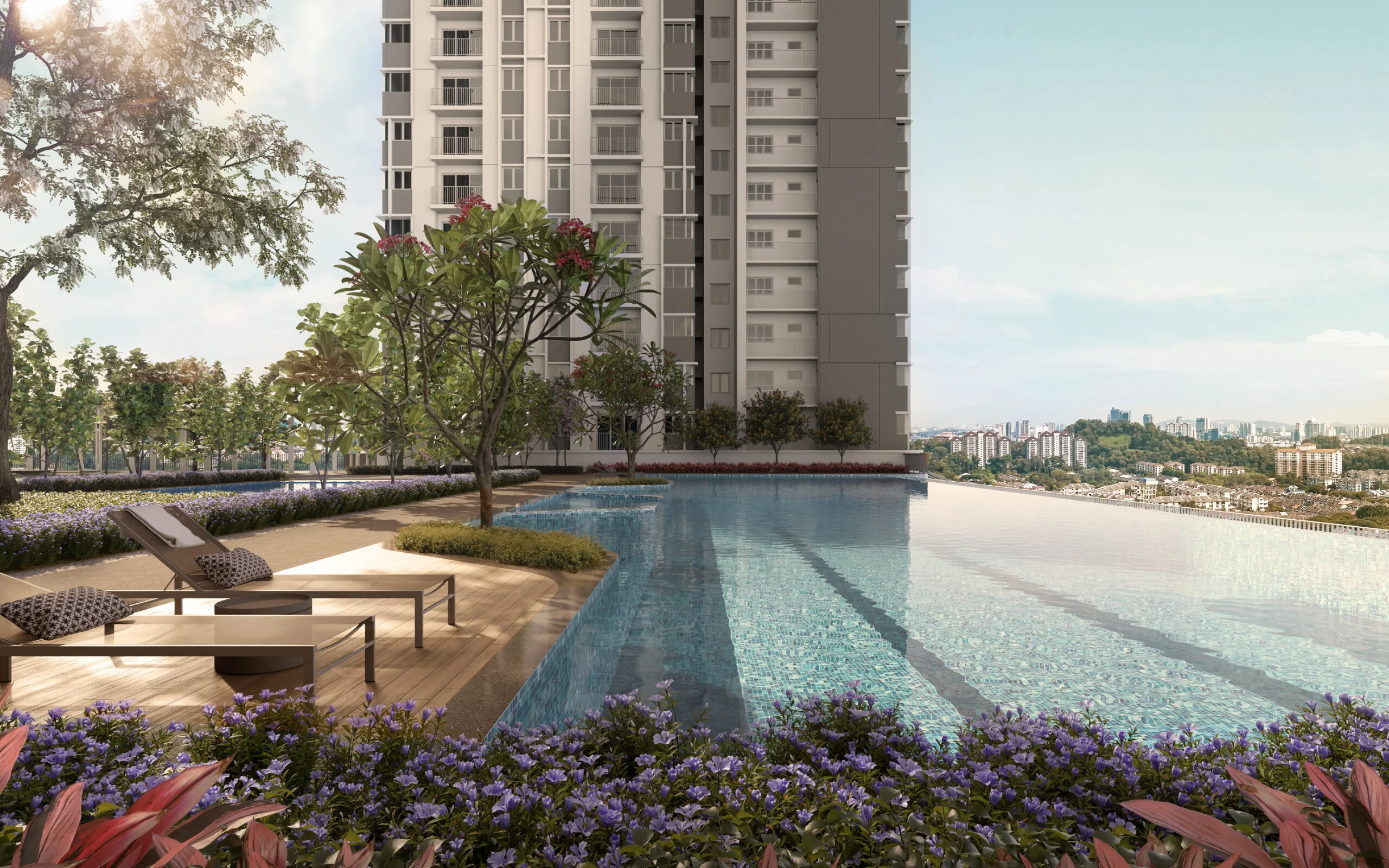 雪兰莪沙登 Taman Bukit Serdang Vista Lavender @ Serdang Hill 黄昏时分的泳池平台