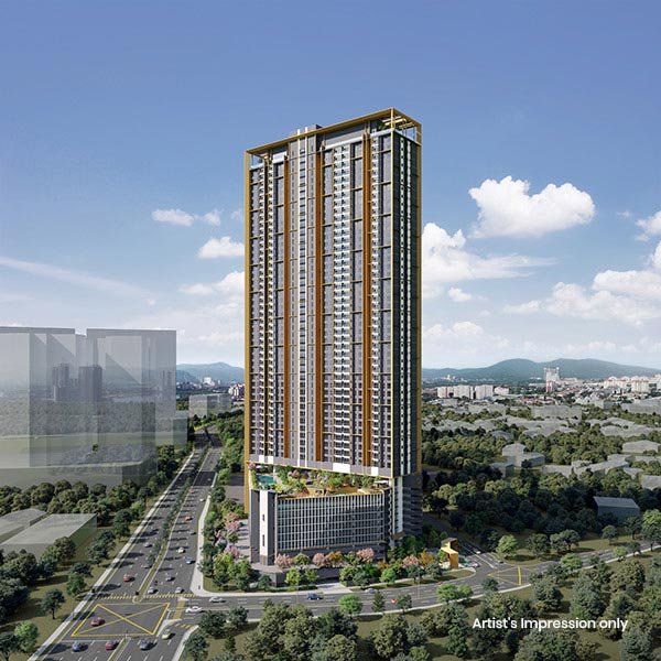 Artist’s impression of the Vox Residence tower facade seen from street level, Sentul, Kuala Lumpur