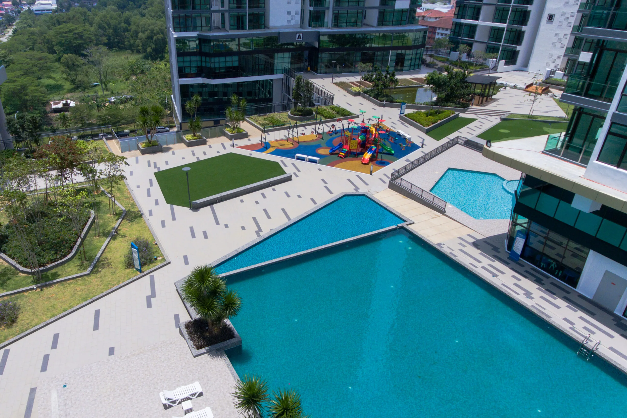 The two-acre Level 7 facilities deck at Wave Serviced Apartment, Marina Cove, Johor Bahru