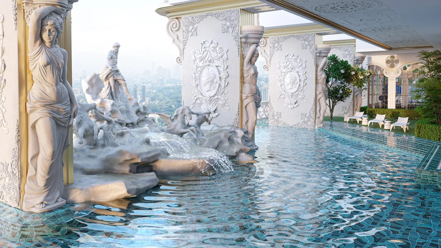 Royale Trevi Pool and its fountain by day at Arte Solaris by Solaris Ceria Sdn Bhd, Solaris Mont Kiara, Kuala Lumpur