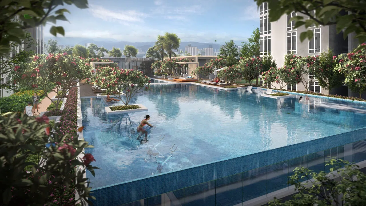 Infinity pool on the Level 8 recreation deck at Arunya Residences by KLN Land Sdn Bhd, KL North, Jinjang, Kuala Lumpur