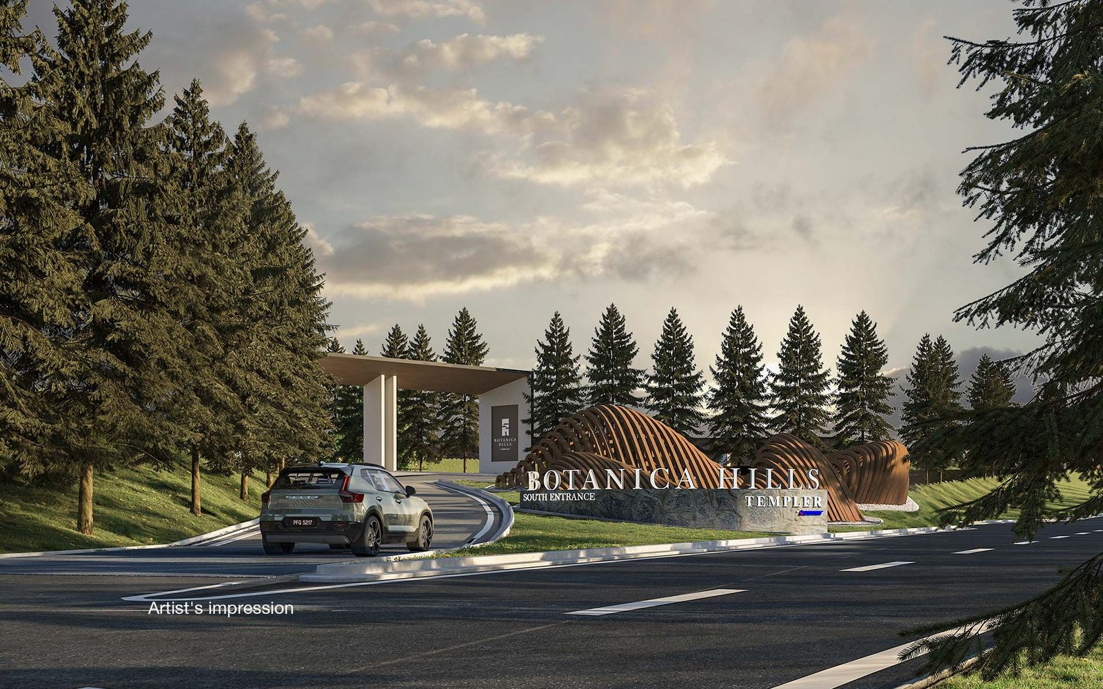 Entrance and arrival gateway at Botanica Hills, registered as Bukit Botanika, by Stellar Trinity Sdn Bhd, Chin Hin Group Property, Templer, Rawang, Hulu Selangor, Selangor