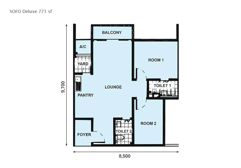 D'Pristine @ Medini SOFO Deluxe official floor plan — 771 sq ft