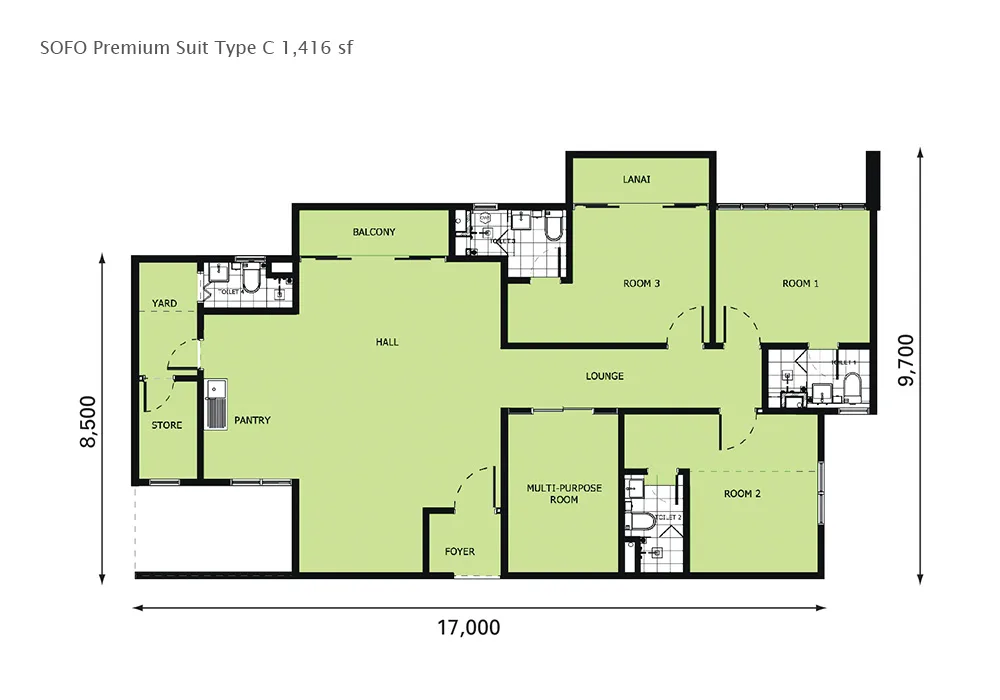 D'Pristine @ Medini SOFO Premium Suite Type C official floor plan — 