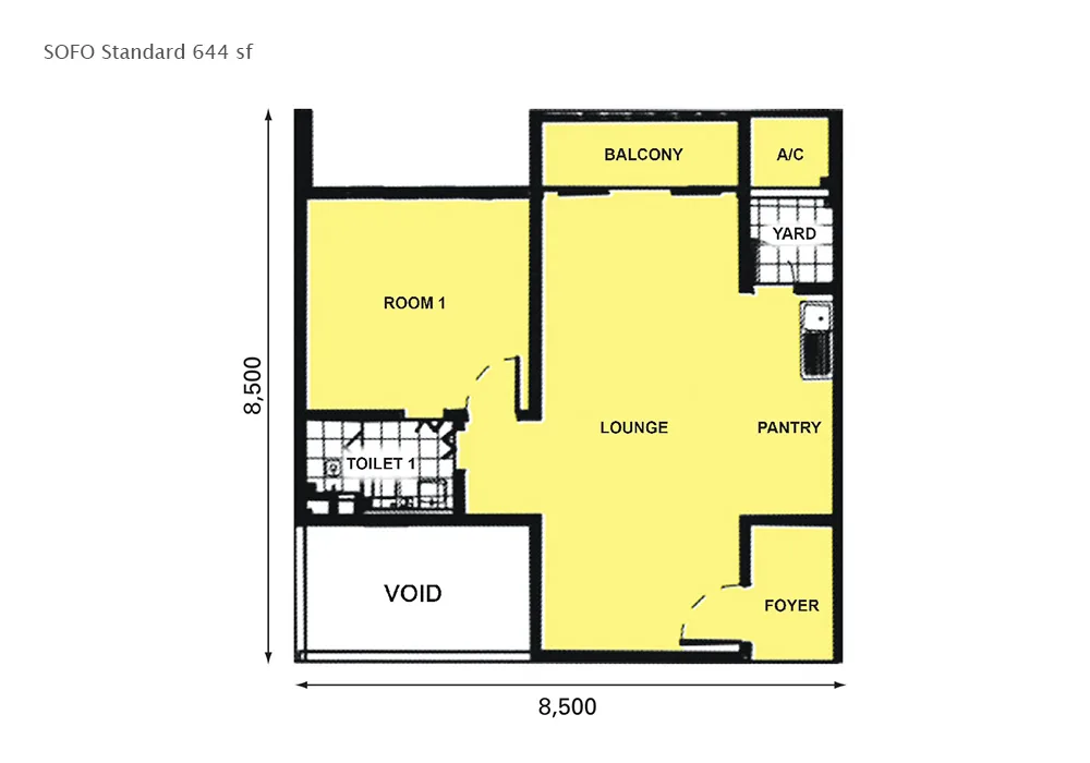 D'Pristine @ Medini SOFO Standard official floor plan — 644 sq ft