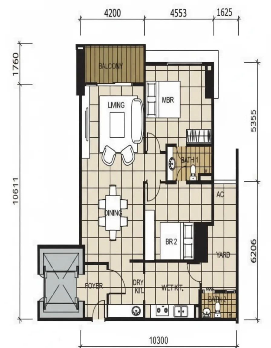 KSL D'Esplanade Residence Type B1 official floor plan — 1,267 sq ft