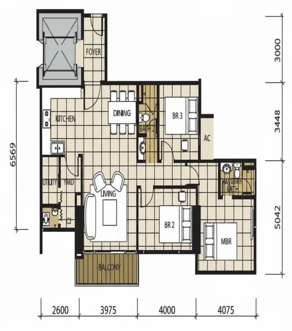 KSL D'Esplanade Residence Type C2 official floor plan — 1,189 sq ft