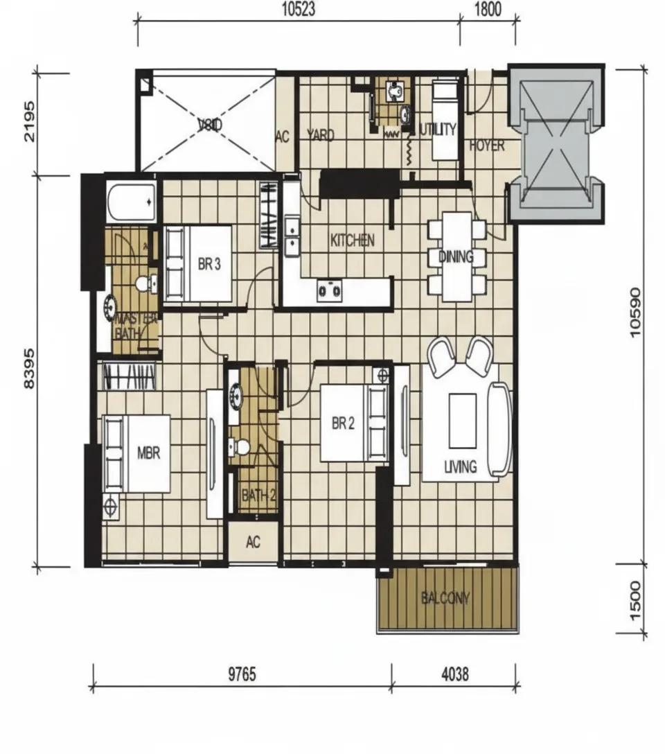 KSL D'Esplanade Residence Type C3 official floor plan — 1,500 sq ft