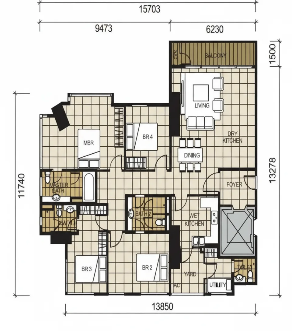 KSL D'Esplanade Residence Type D3 (Left) official floor plan — 1,993 sq ft
