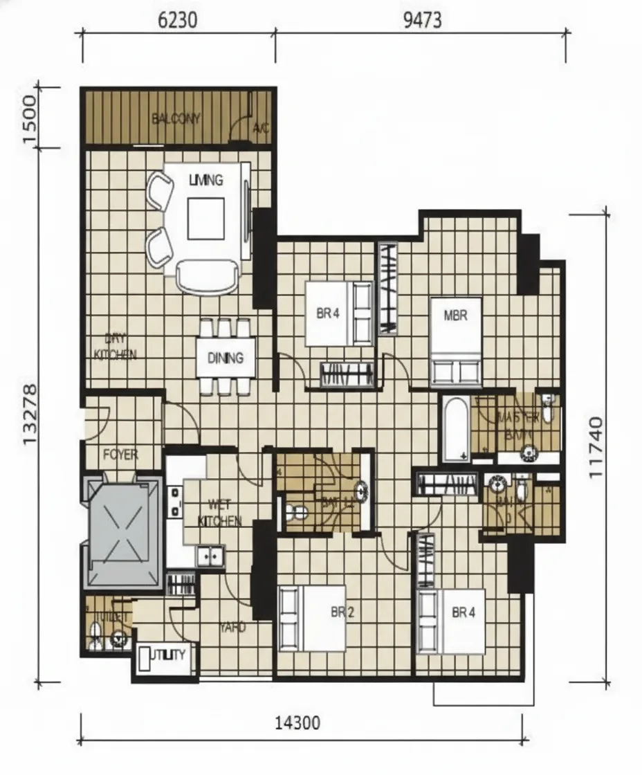 KSL D'Esplanade Residence Type D3 official floor plan — 1,023 sq ft