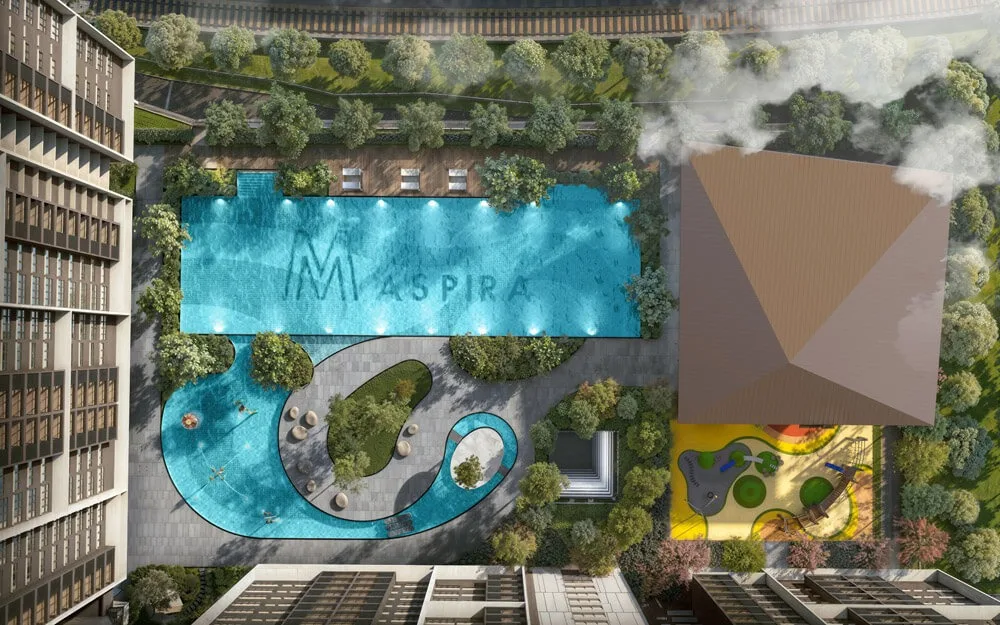 The Level 13 facilities podium seen from above at M Aspira by Mah Sing Properties Sdn Bhd, Taman Desa, Kuala Lumpur