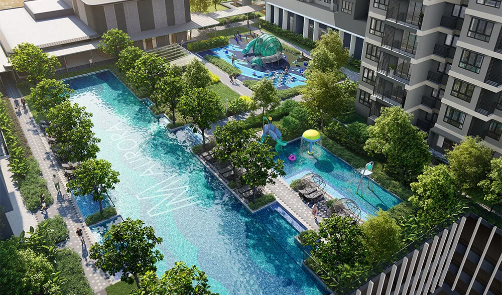 The 50 metre lap pool on the podium deck at M Aurora by Major Land Development Sdn Bhd, Old Klang Road, Kuala Lumpur