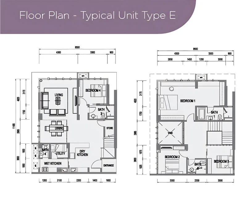 Medini Signature Tower 1 Type E official floor plan — 1,950 sq ft · 4 bed 4 bath