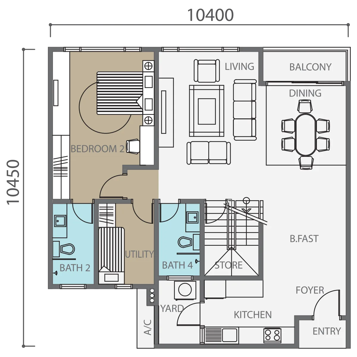 Molek Regency Type E / E1 (Lower) official floor plan — 1,995 sq ft · 4 bed 3+1 bath · penthouse lower floor