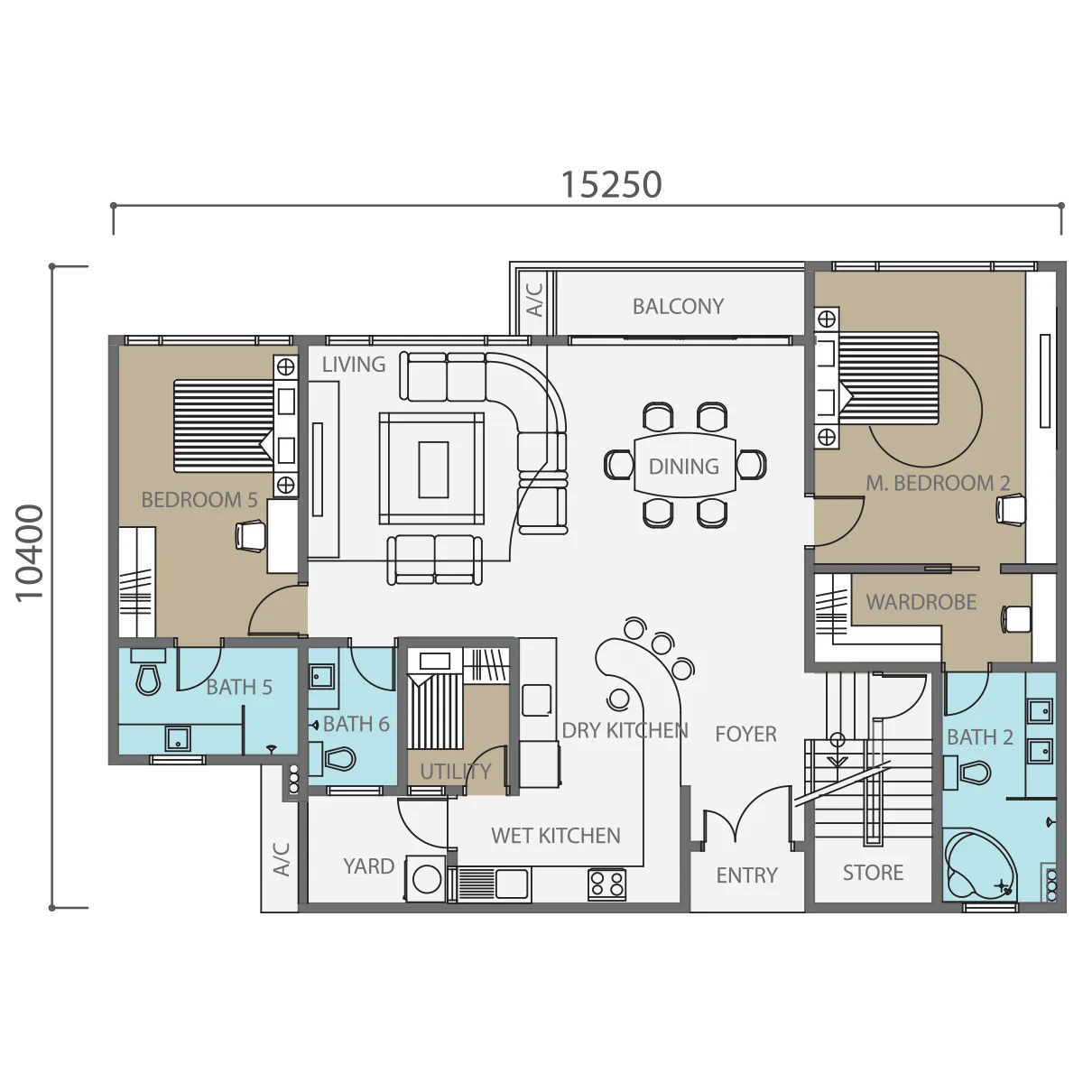 Molek Regency Type F / F1 (Lower) official floor plan — 2,855 sq ft · 5+1 bed 6 bath · penthouse lower floor