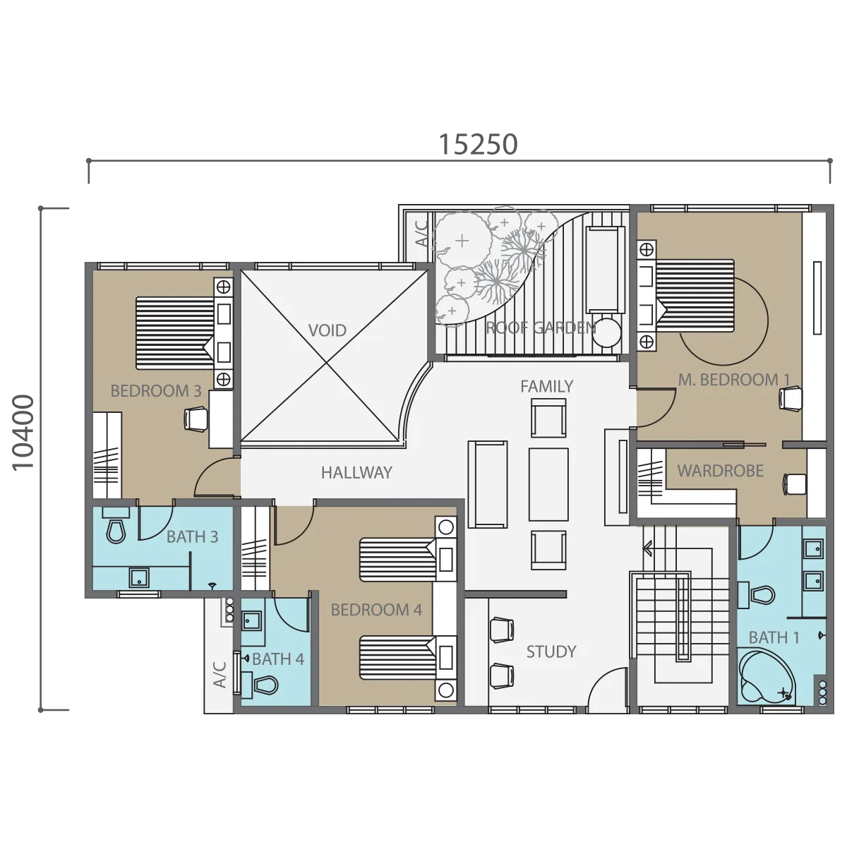 Molek Regency Type F / F1 (Upper) official floor plan — 2,855 sq ft · penthouse upper floor with roof garden