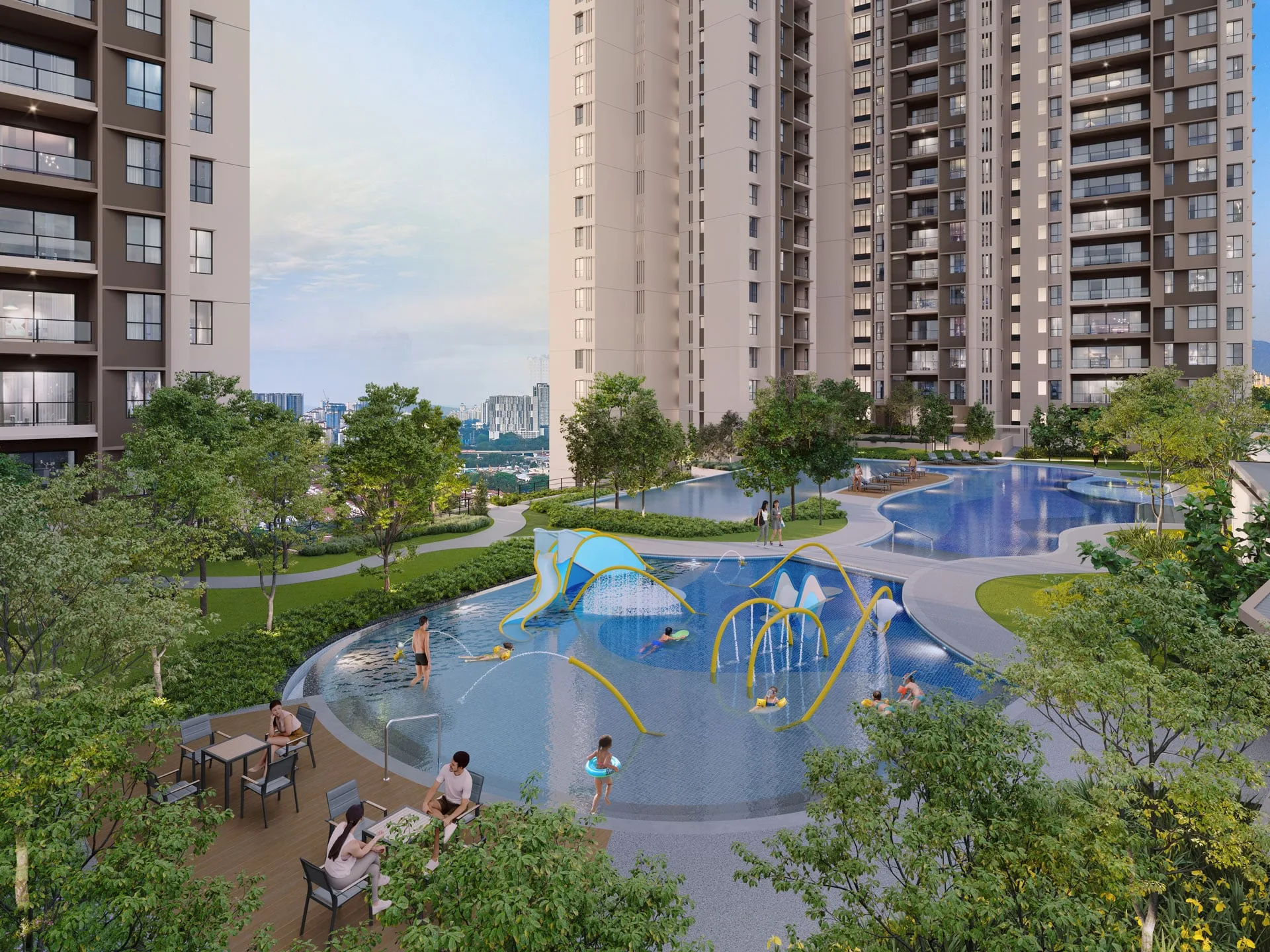 Kids pool with waterplay and family pool at Ayanna Resort Residence by Chin Hin Group Property, Bukit Jalil, Kuala Lumpur