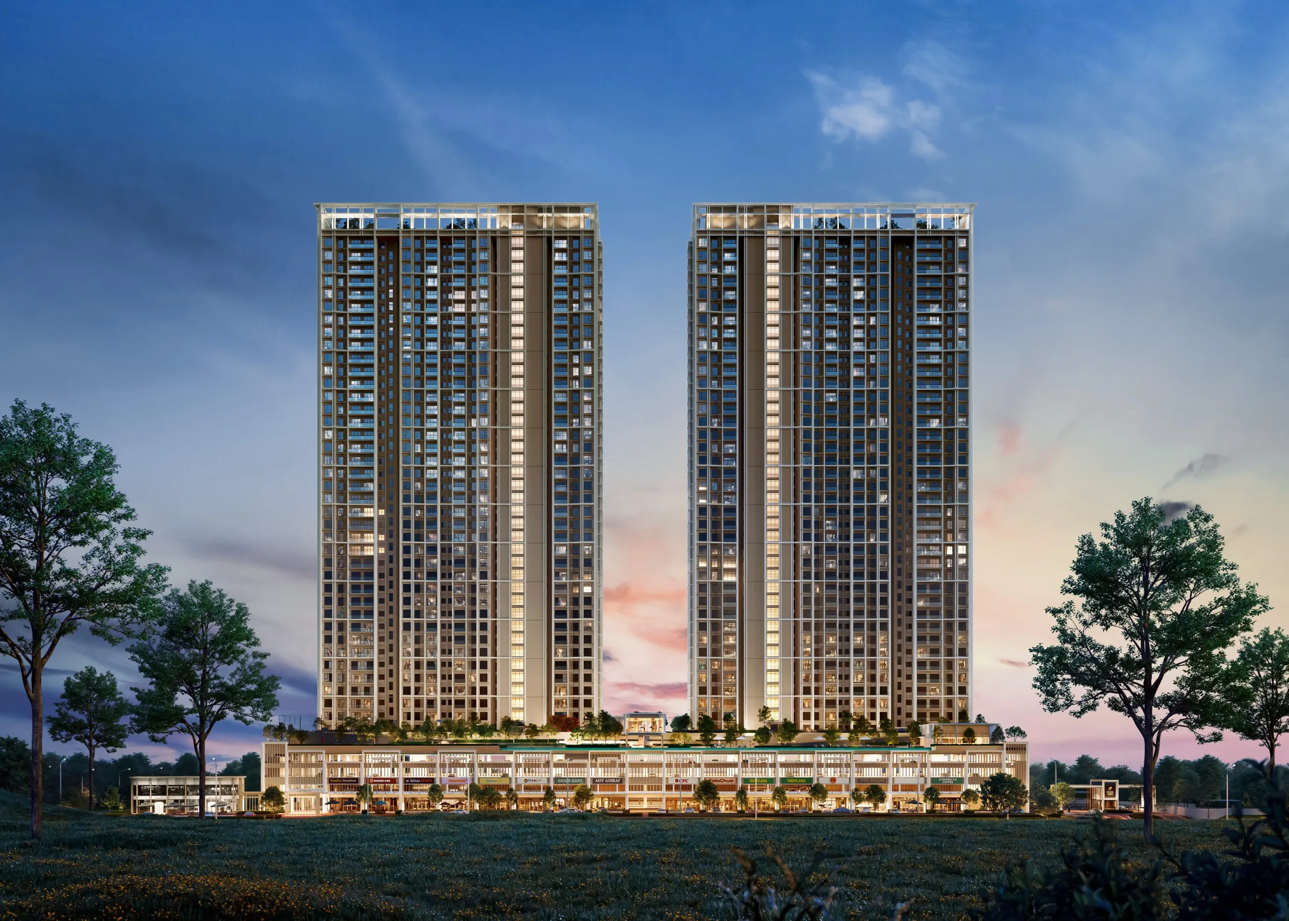Artist impression of the tower facade at Senna Heights by Greencove Sdn Bhd, Damansara Damai, Petaling district, Selangor