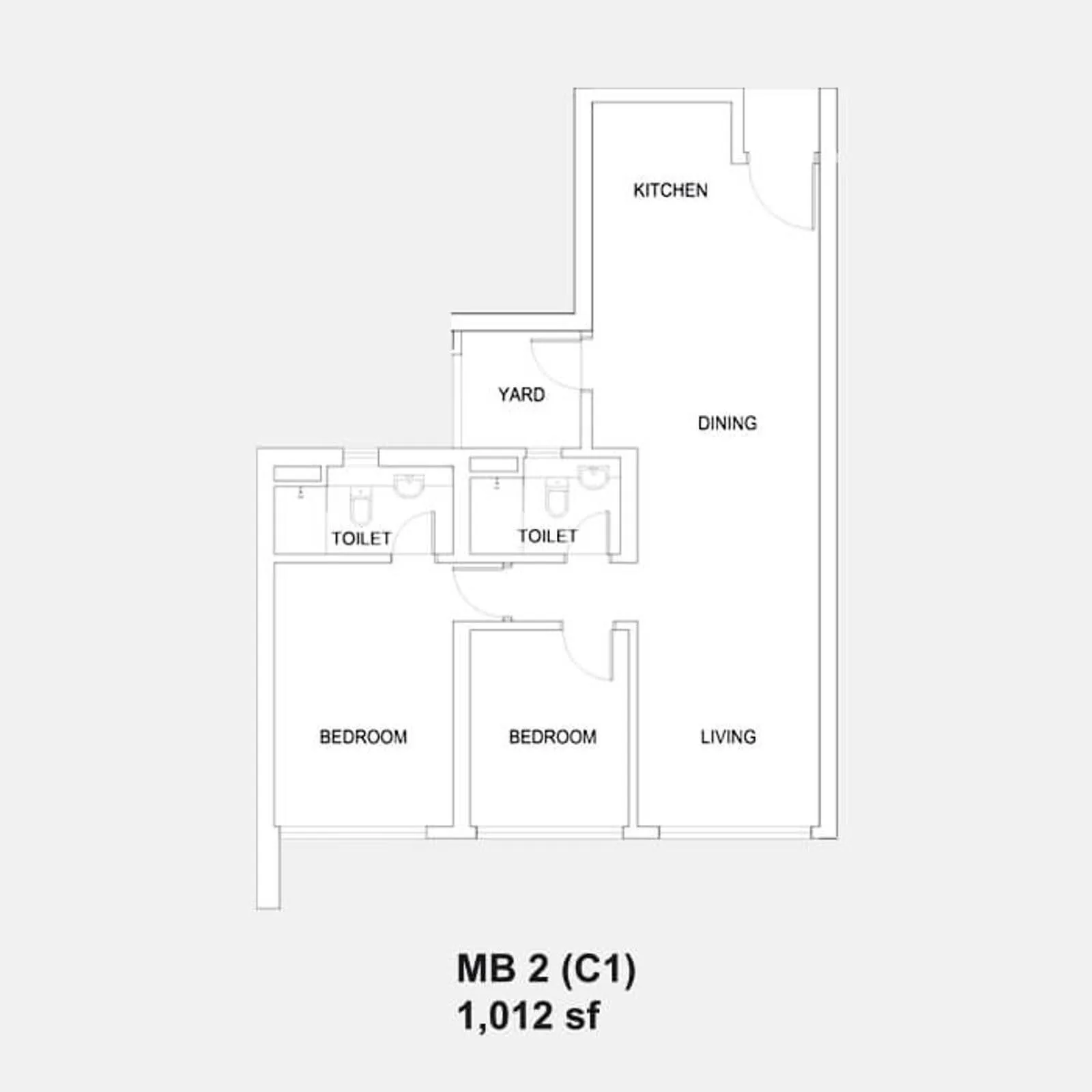 Setia Sky88 MB 2 (C1) official floor plan — 1,012 sq ft · 2 bed 2 bath