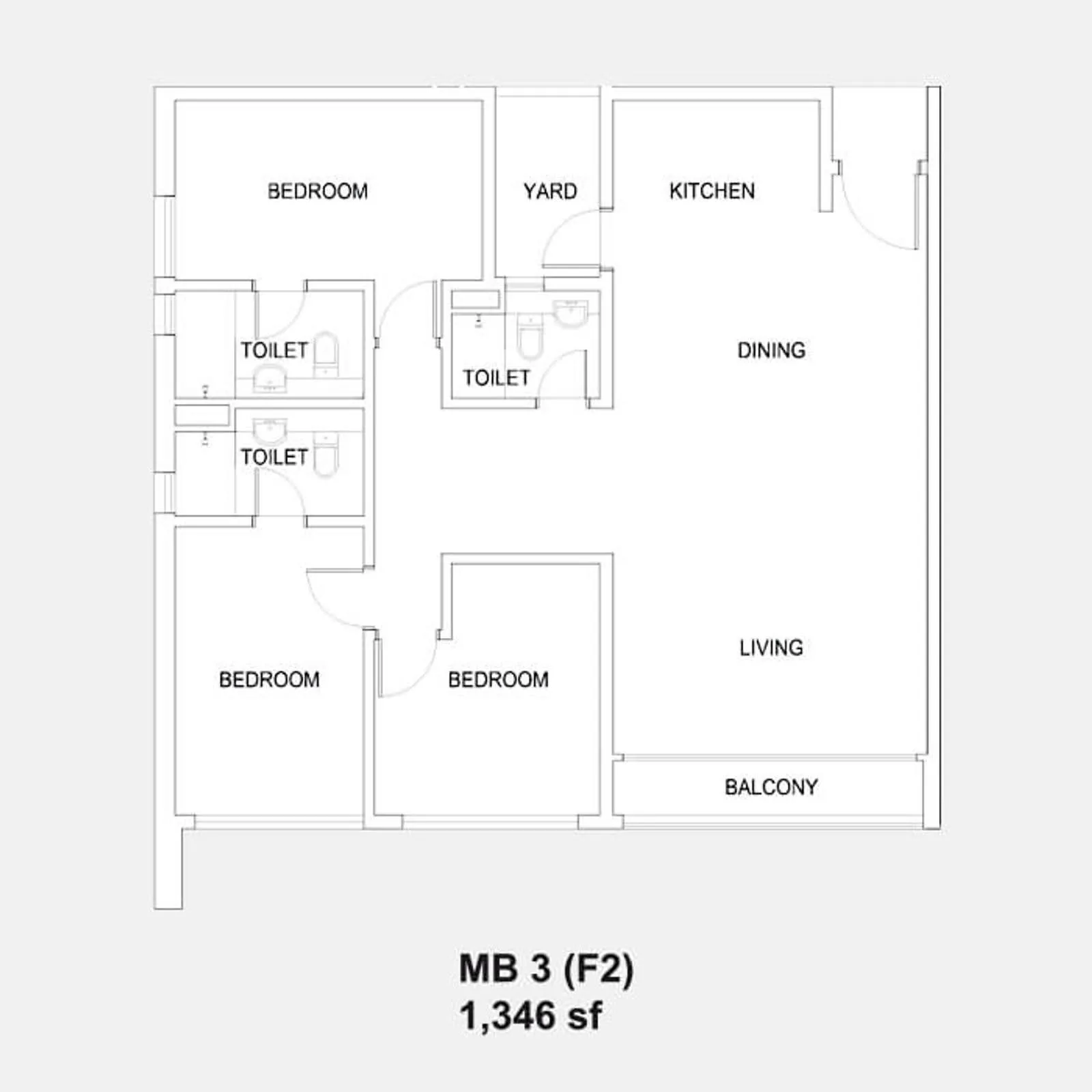 Setia Sky88 MB 3 (F2) official floor plan — 1,346 sq ft · 3 bed 3 bath