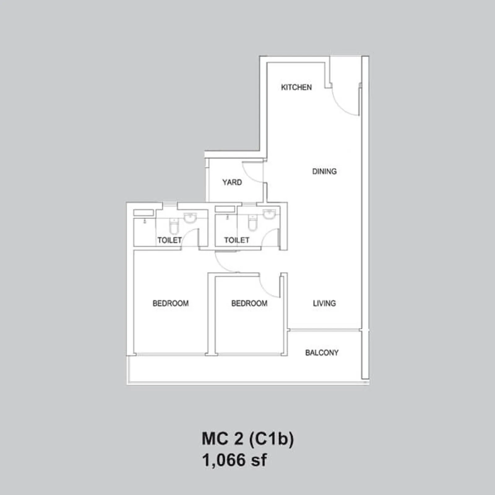 Setia Sky88 MC 2 (C1b) official floor plan — 1,066 sq ft · 2 bed 2 bath with balcony