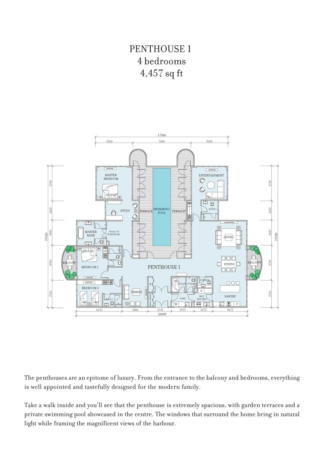 Teega Residence / Teega Suites Teega Residences Penthouse 1 official floor plan — 4,457 sq ft · 4 bedrooms