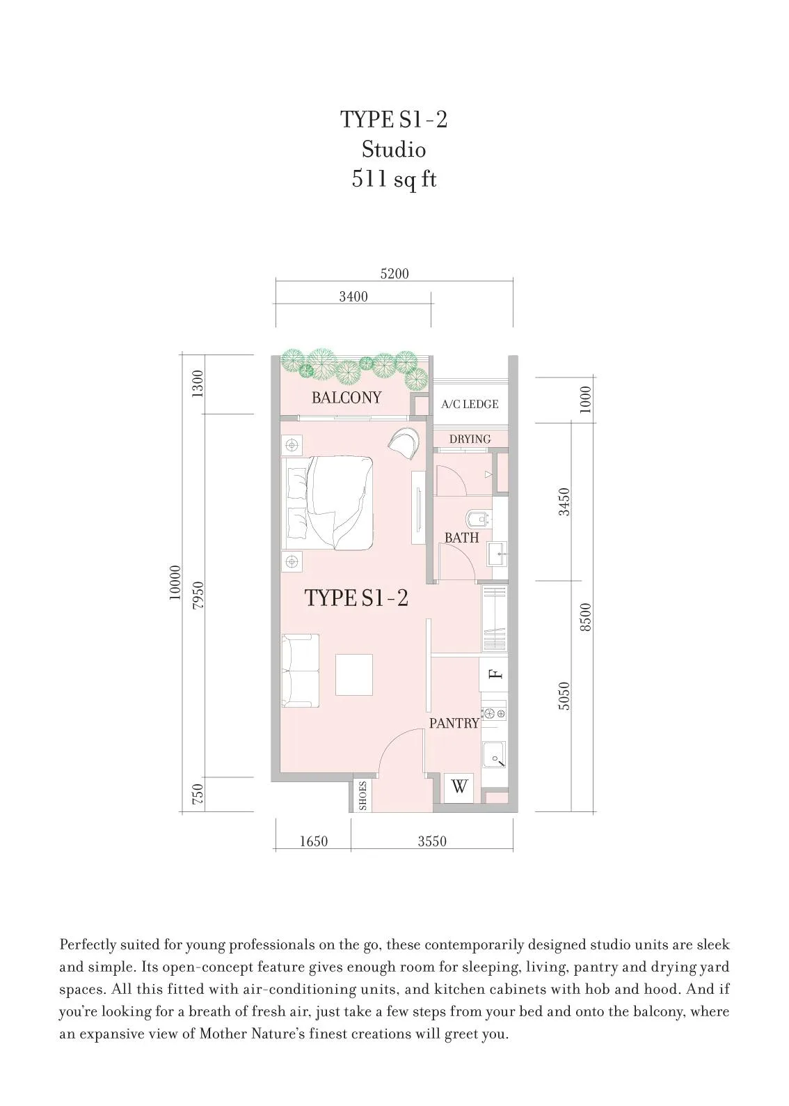 Teega Residence / Teega Suites Teega Suites Type S1-2 official floor plan — 511 sq ft · studio